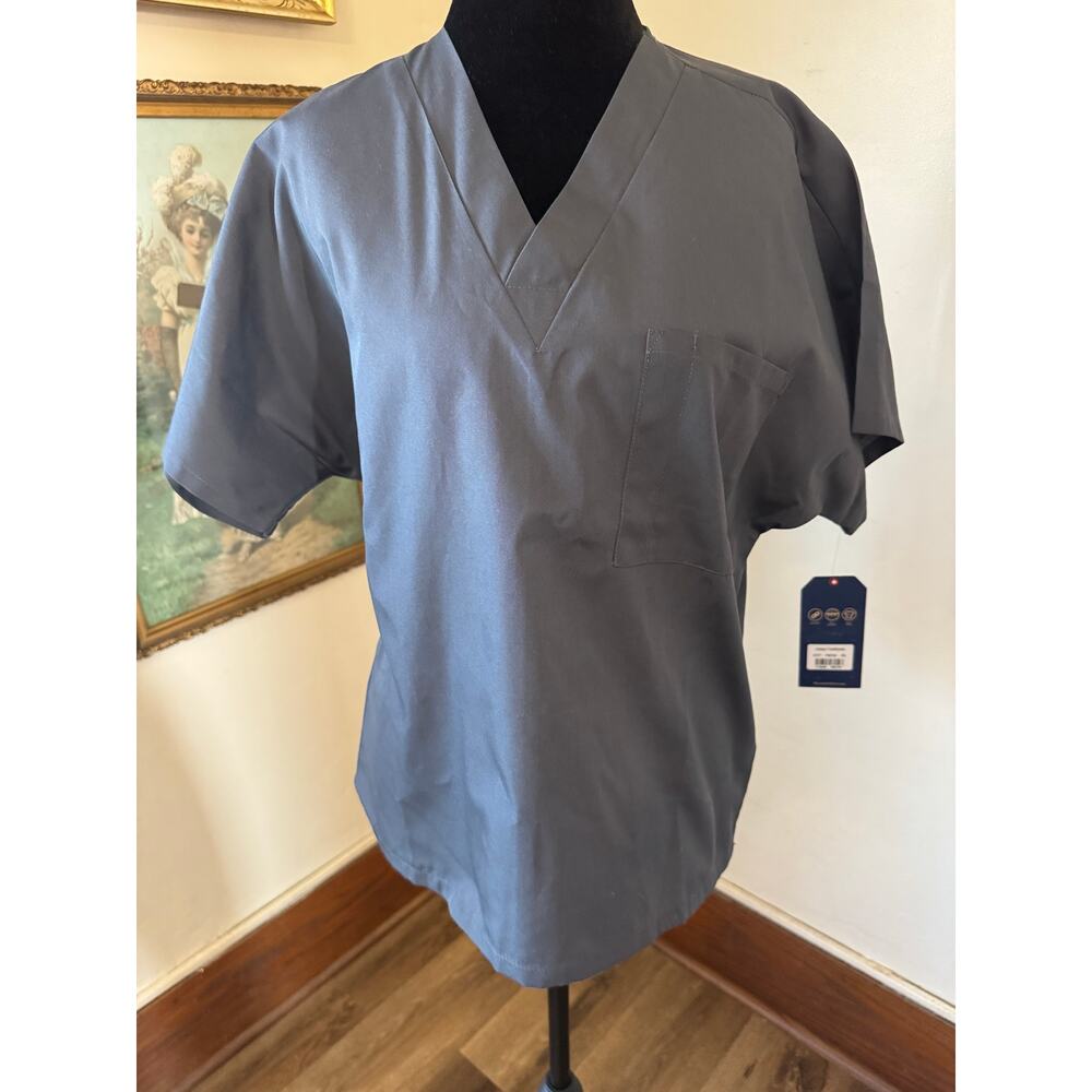 NWT Cherokee Workwear Unisex Traditional Scrub Top Pewter Gray XS 4777